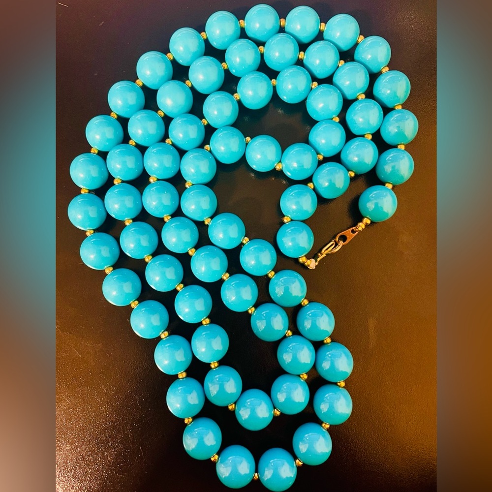 Vintage Turquoise Colored Acrylic Bead  Necklace - Picture 5 of 6
